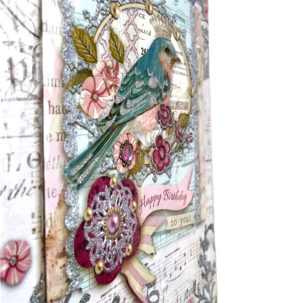 Punch Studio Single (1) 3D Glitter Birthday Card +Env+Seal ~ Crown Bird (67450)